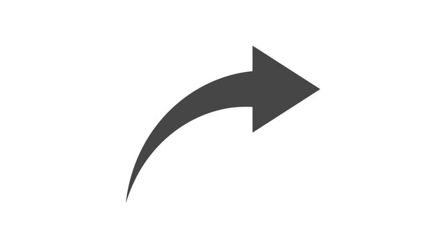 Dark curved arrow symbol pointing right with sleek minimalist vector graphic design style