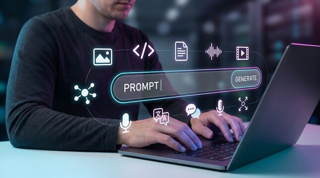 Artificial intelligence prompt interface supporting multimodal content creation text image audio video and translation workflows