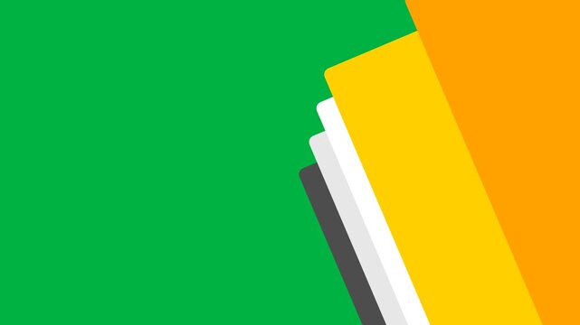 A stack of motion graphic documents falls from above against a green screen background