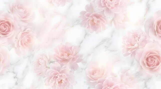 Elegant floral pattern with soft pink roses and a delicate marble background