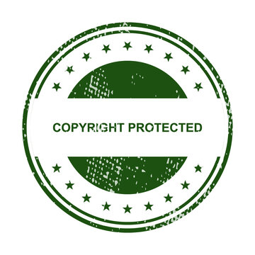 Copyright protected green circular badge with leaf pattern isolated on transparent background