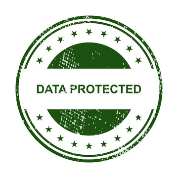 Green data protected circular badge with globe isolated on transparent background