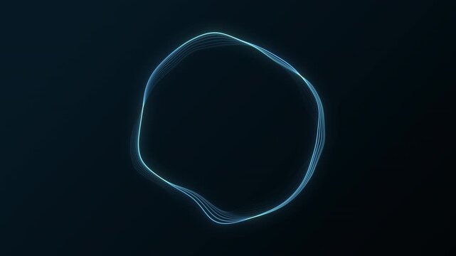 An icy cyan ring of fine light strands frames dark copy space. Seamless loop with a clean, restrained look for logo placement and technology titles.