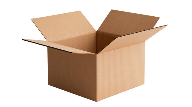 Open empty brown corrugated cardboard box with flaps