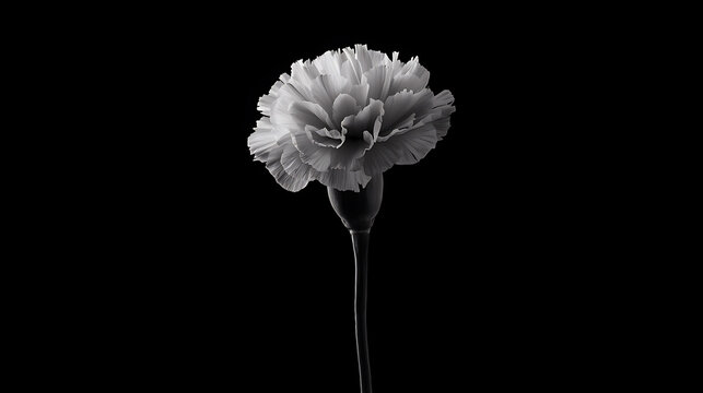 Beautiful single carnation flower blooming in black and white photography style