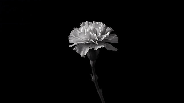 Beautiful single carnation flower blooming in black and white photography high contrast style