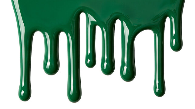 Thick glossy dark green paint dripping down