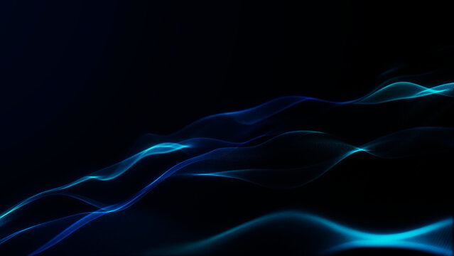 Seamless loop of layered cyan and blue mesh waves across a dark background, with generous space above for presentation headings and technology titles.