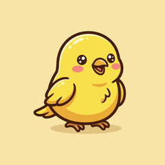 Fototapeta premium Cute kawaii yellow baby chick bird standing, cartoon vector illustration