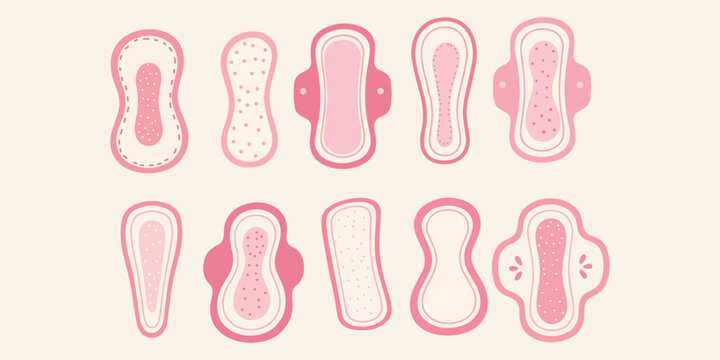 Menstrual pad collection with different feminine hygiene product shapes and styles