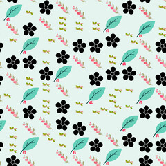 Floral pattern with black flowers and teal leaves © lisnadaulay