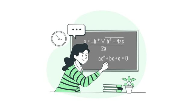 Teacher explaining quadratic formula. Education and mathematics concept for academic marketing, learning presentations, and knowledge business visuals