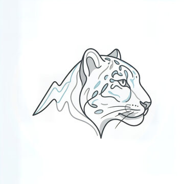 Minimal snow leopard head line art with mountain silhouette
