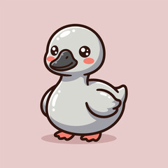 Fototapeta premium Cute kawaii grey baby duckling standing, cartoon vector illustration
