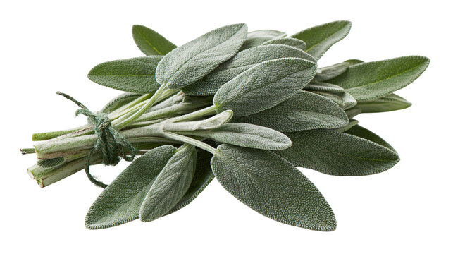 Fresh green sage herb bundle tied with twine