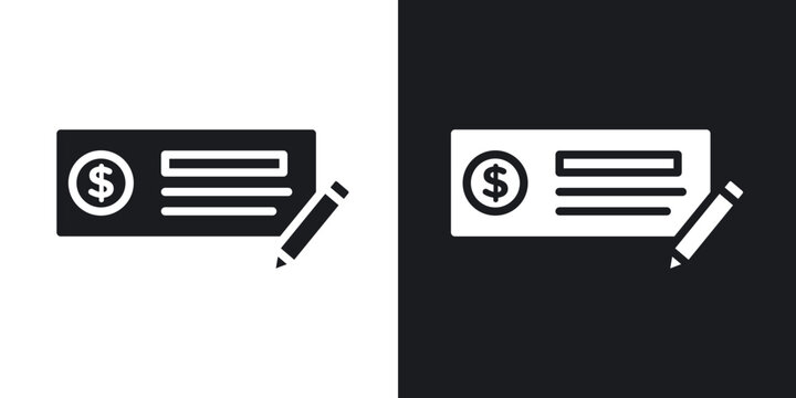 Money check icon flat outline in black