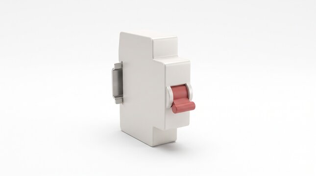 Rectangular circuit breaker with toggle lever in 3D style on white background
