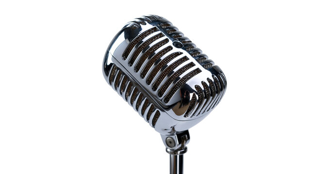 Shiny chrome vintage style dynamic microphone with mesh grille
