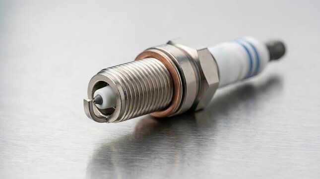Automotive spark plug with metallic threads and ceramic insulator