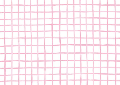＜ベクター素材＞ ピンクの手描き水彩の格子柄背景
