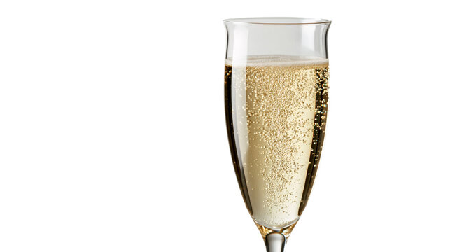Sparkling champagne in a tall elegant crystal flute glass with rising bubbles