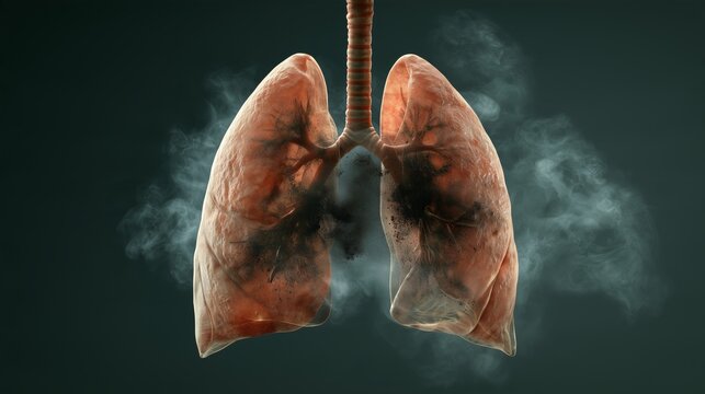 Chronic lung damage caused by air pollution and smoking discussed in visuals of lungs