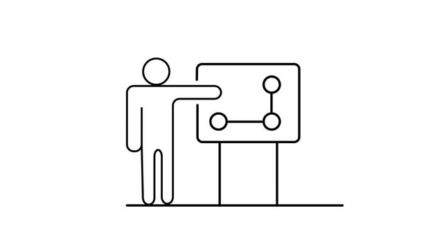 Speaker Presentation Icon. person presenting near a screen or whiteboard.