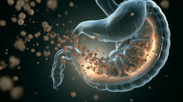 Stomach infection represented by viruses causing inflammation in the digestive system