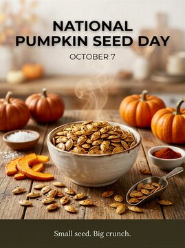 National Pumpkin Seed Day October 7 with roasted pumpkin seeds