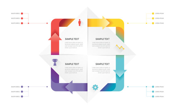 Square business infographic chart template for business, presentation with 4 parts arrow and icon elements vector illustration.