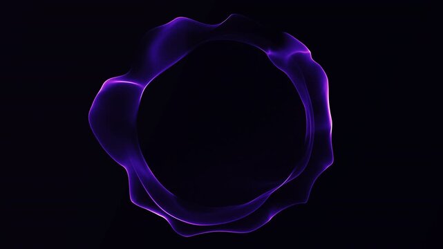Purple satin-like waves form an irregular luminous ring on black. An abstract loop with a wide open center for logos, music titles and event branding.