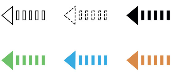 Obraz premium Striated left arrow icon set, striped direction navigation and speed symbol vector illustration