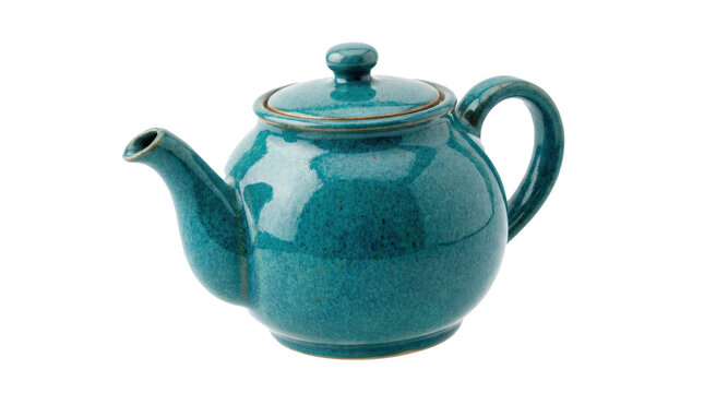 Glazed ceramic teapot with a rounded body, graceful spout, fitted lid and elegant handcrafted drinkware styling, photorealistic, front 3/4 view, vertical orientation, ultra-high-resolution 8K product