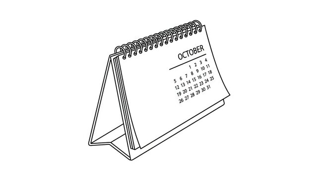 Isometric line drawing of October desktop flip calendar.