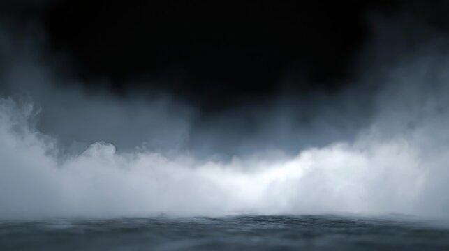 The Fog Rolling Over the Dark Ocean Beneath a Looming Sky at Dusk