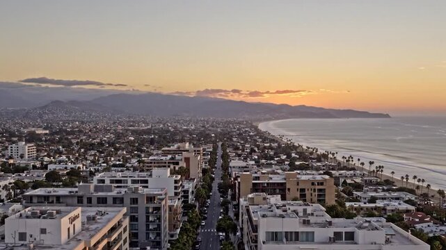 Tijuana Mexico Pacific coastal skyline at golden hour, modern urban architecture, ocean horizon and authentic cinematic Mexican city atmosphere