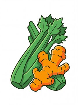 Celery stalks and ginger root fresh vegetables vektor