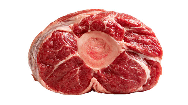 Raw beef shank cross cut with central marrow bone