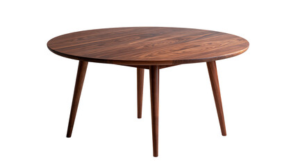 Round dark walnut wood dining table with tapered legs in mid-century modern style © Lysander