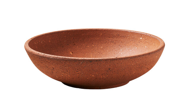 Rustic terracotta clay bowl with textured surface and earthy brown color