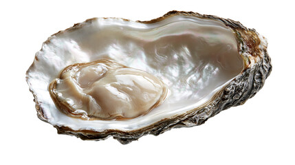 Fresh raw oyster meat inside a shiny nacreous shell © Lysander