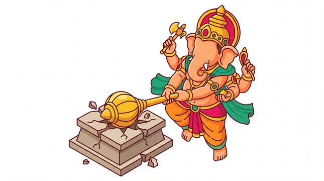Lord ganesha smashing stone with mace ganesha vektor illustration