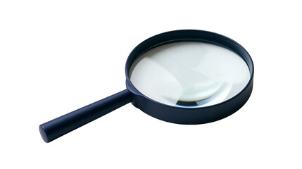 Handheld magnifying glass with black plastic frame and clear convex lens © Lysander