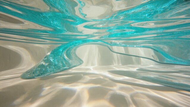 Fluid teal abstract waves with reflections