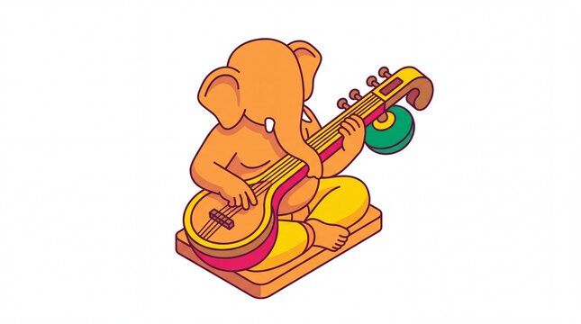 Ganesha vektor bermain alat musik petik veena pada latar putih