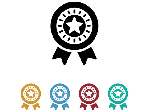 Award ribbon icon set representing quality achievement and victory in business.