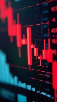 Candles of the stock market, price falls. Falling prices of securities. Loss of assets in equities stock. Decreasing trend showing unsuccessful performance and losses failure due to economic.