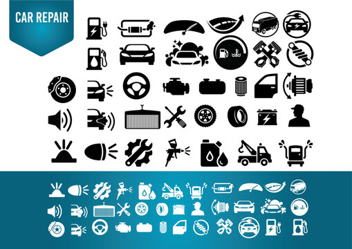 Collection d'ic&ocirc;nes vectorielles de voiture pour r&eacute;paration et entretien automobile