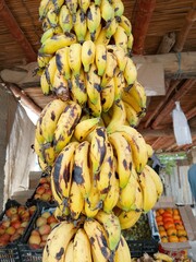 ​Large bunch of ripe yellow bananas hanging at a traditional fruit shop  © Mohammad