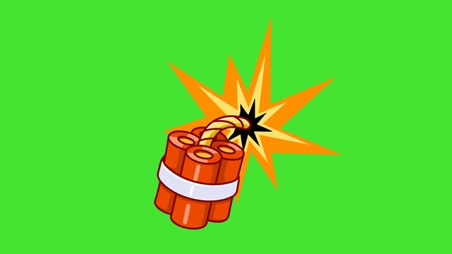 Animation Cartoon Dynamite Stick with Burning Fuse on Green Screen